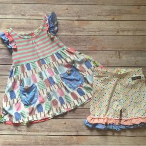 Matilda Jane Funsicle tunic and Candy Button shorties size 2